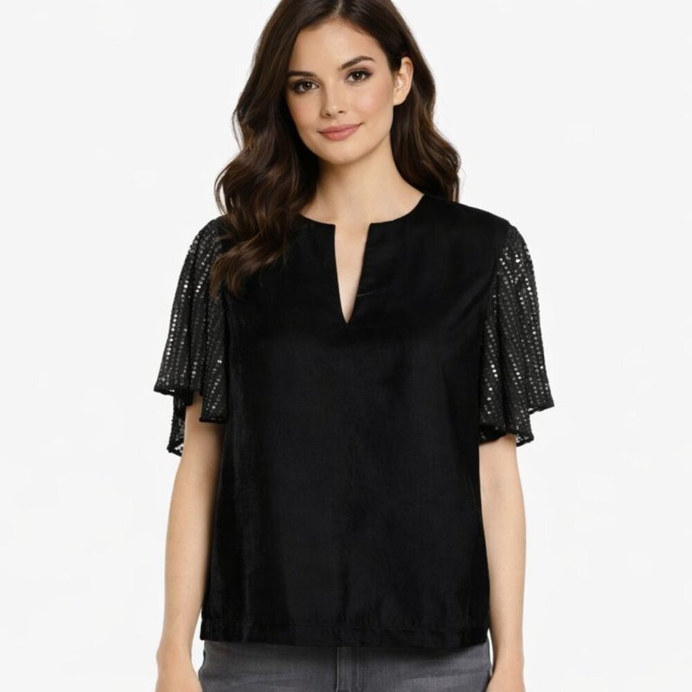 VeLvet by Graham Spencer Sequin Sleeve Peasant Top size XS